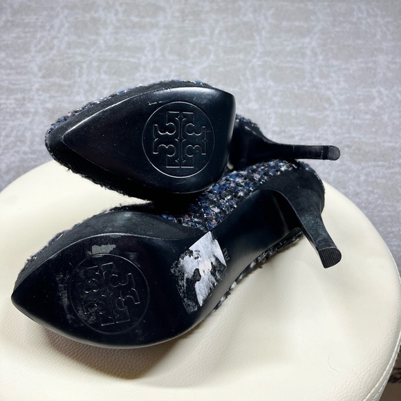 Tory Burch Peggy Blue Tweed and Suede Platform Pumps Shoes size US 8 - Picture 8 of 8